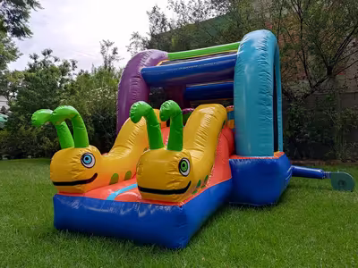 Evento infantil con inflable instalado en jardín en CDMX
