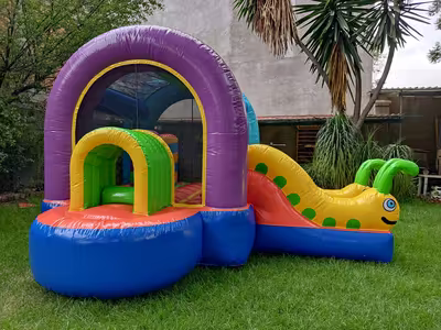 Evento infantil con inflable instalado en jardín en CDMX
