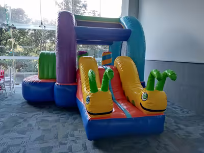 Evento infantil con inflable instalado en jardín en CDMX