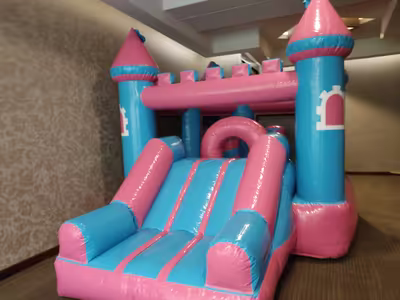 Evento infantil con inflable instalado en jardín en CDMX