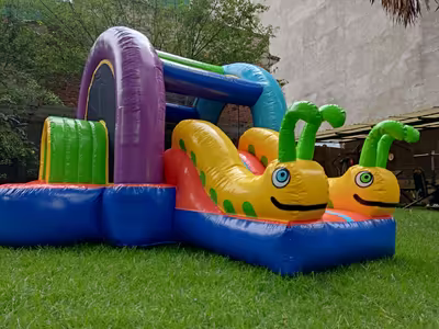 Fiesta en jardín con inflable para niños en CDMX