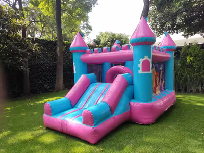 Fiesta en jardín con inflable para niños en CDMX