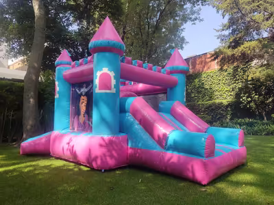 Fiesta en jardín con inflable para niños en CDMX
